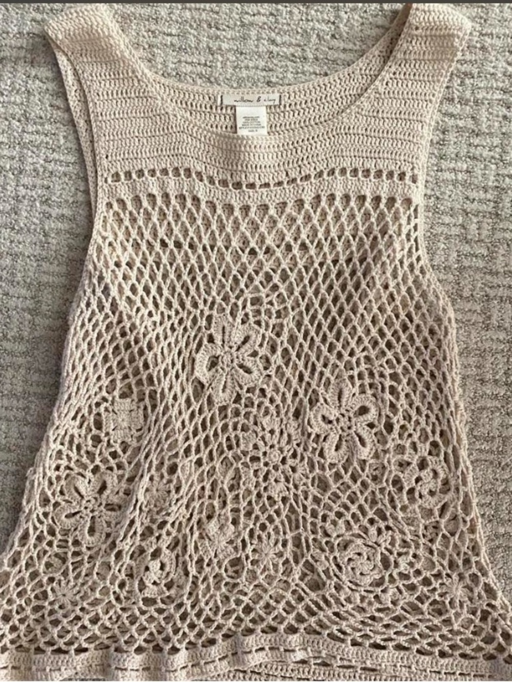 Willow & Clay Beige Crochet Tank with Floral Knit